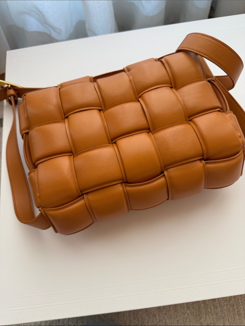 Woven Padded Shoulder Bag in Tan
